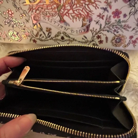 CHRISTIAN DIOR BLACK CALFSKIN PRINTED MULTICOLOR MILLEFIORI MOTIF WALLET - Picture 5 of 11